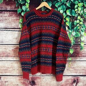 Vintage Finalist Fair Isle Crewneck Sweater Mens Medium Knit Nordic Ramie Cotton